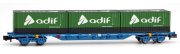 Arnold - ref.HN6651 - Vagón MMC3E RENFE azul con contenedores "ADIF", ép.VI 