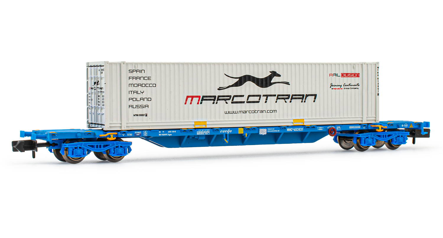 Arnold - ref.HN6460 - Plataforma RENFE MMC3E azul contenedor "Marcotran", Ep.VI 
